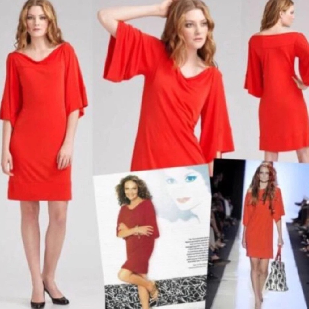 Diane Von Furstenberg Red Ayana Wide Sleeve Tunic Dress Size 6 Business Cocktail